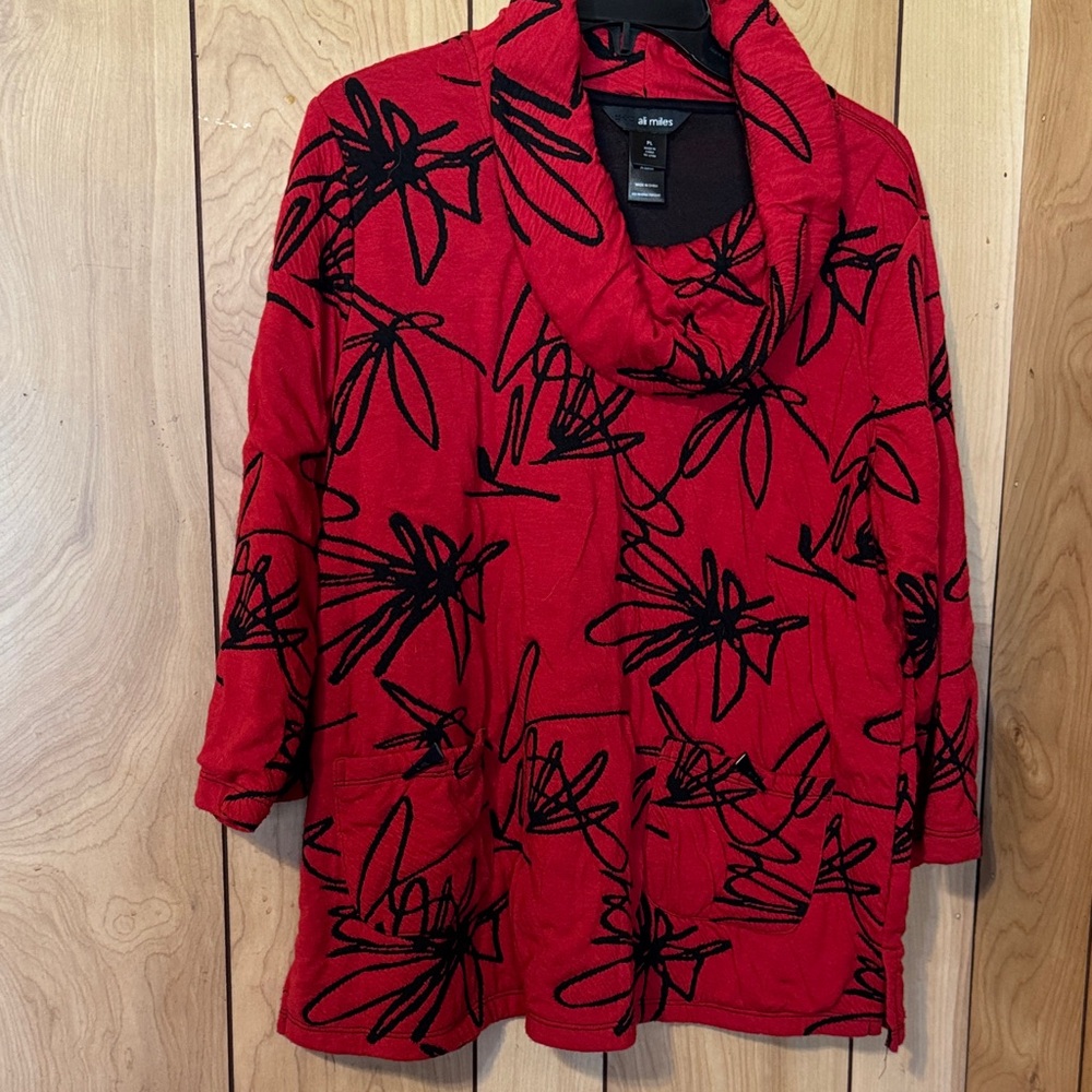 Ali Miles Red and Black Cowl Neck Sweater